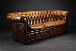 Tre-pers. Chesterfield sofa, læder