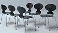 Arne Jacobsen. Sæt på seks stole, Myren, model 3101, nylakerede 6