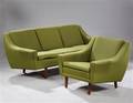 Dansk møbelproducent. Tre-pers sofa samt lænestol, palisander. 2