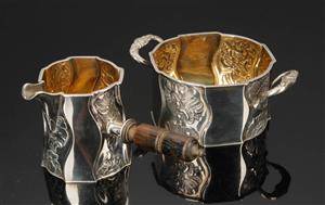 Sukkerskål og flødekande af sølv med indvendig forgyldnig 2