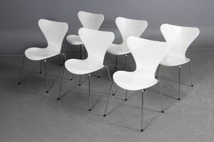 Arne Jacobsen. Seks Syverstole model 3107, hvid 6 
