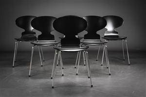 Arne Jacobsen. Seks stole, Myren 3101, nyrenoveret, nylakeret 6