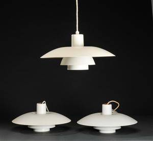 Poul Henningsen. Tre PH43 pendler, hvidlakerede 3 
