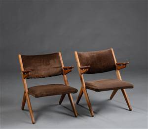 Dansk møbelarkitekt. Par lænestole af egetræ og teaktræ 2