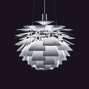 Poul Henningsen. Koglen med hvidlakerede lameller, Ø.84 cm.