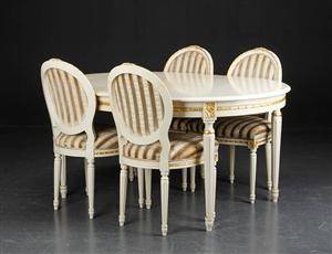 Spisebord med fire stole, Louis XVI stil, 1900-tallet 9