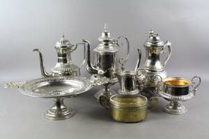 Kaffekannor mm i nysilver 7 delar