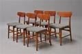 Dansk møbelproducent. Et sæt på seks stole af teak og eg 6