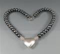 Kette mit Perlen, Rosenquarz und Silber