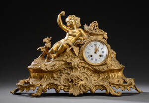 Fransk Napoleon III kaminur af forgyldt bronze, ca. 1860