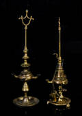 2 st oljelampor, mässing, 181900-tal