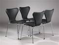Arne Jacobsen. Fire stole model 3107, sort læder. 4