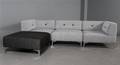Morten Voss. THE SOFA FIFTYONE. Modulsofa med udskiftelige knapper. Cool Grey med Planet Blue knapper i Hallingdal uld.  