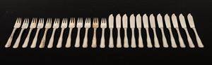 Georg Jensen, dobbeltriflet fiskbestick i sterlingsilver 24