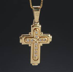 Brilliantkors, ca 0.34 ct med halskæde, 14 kt guld