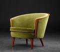 Grydeformet lænestol, mahogni og velour, 1960erne