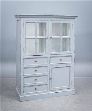 Vitrineskab, grå antikbemaling 