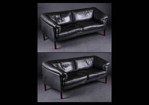 Mogens Hansen. Par 2½-pers. sofaer betrukkede med sort anilin læder, model MH535 2 