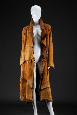 Frakke af gedeskind, cognacfarvet, str. 38-40