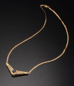 Collier af 14 kt guld med safir og brillanter