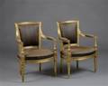 Par armstole af forgyldt træ, sæder af hestehår, Louis XVI stil. 2