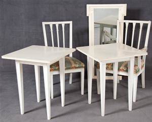 2 Stühle, Spiegel, 2 Tische, weiß lackiert 5