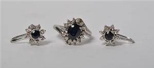 Vintage smykkesæt med safirer og diamanter - Ring samt øreskruer