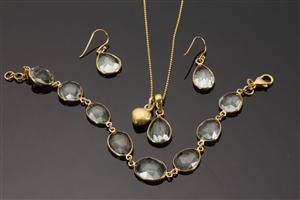 Smykkesæt i forgyldt sterlingsølv prydet med prasiolit 6