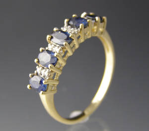 Safir og diamant alliancering, frit valg af ringstørrelse.