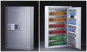 Nøgleskab med 133 kroge til nøgler. Elektronisk display samt sikkerhedsnøgler