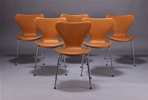 Arne Jacobsen, 7er stole, cognacfarvet anilin læder 6