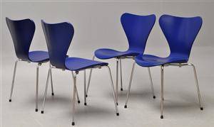 Arne Jacobsen. Fire Syver-stole, Model 3107 - blå 4 