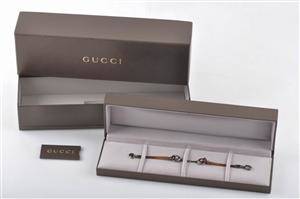 Gucci, Horsebith armband i sterlingsilver och läder