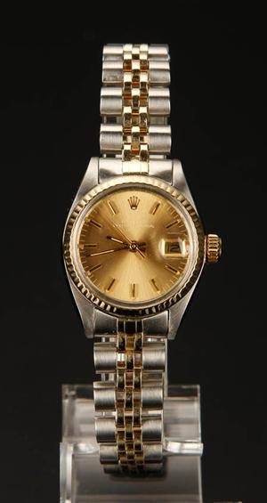 Rolex Oyster Perpetual Date 14kt guldstål dame armbåndsur