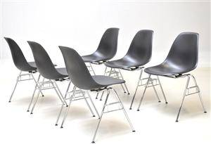 Charles Eames. Sæt på seks skalstole, model DSS 6