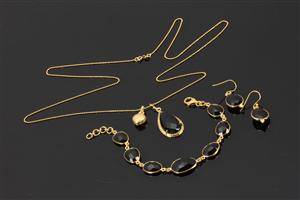 Onyx smykkesæt af forgyldt sterlingsølv Halskæde, armbånd og øreringe 5