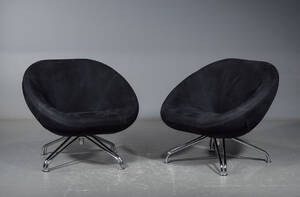 Par lænestole, sort betræk  stålben 2