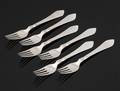 Georg Jensen. Antik  Continental, 6 frokostgafler af let hammerslået sølv og sterlingsølv. 6