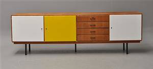 Skænk, fineret teak, nymalede låger