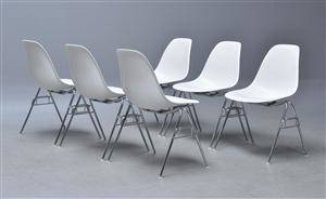 Charles Eames. Sæt på seks skalstole, model DSS 6