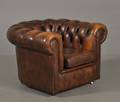 Chesterfield stol med brunt, dybthæftet læder