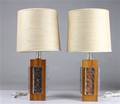 Bordslampor, 2 st,  glas samt teak, 1960-tal