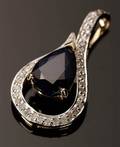 Vedhæng, 9 kt guld med safir og diamanter