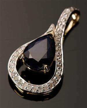 Vedhæng, 9 kt guld med safir og diamanter