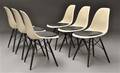 Charles Eames. Sæt på seks skalstole i råhvid glasfiber, model DSW 6 