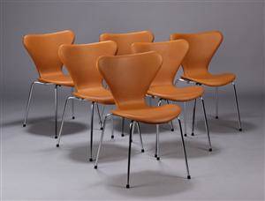 Arne Jacobsen, 7er stole, cognacfarvet anilin læder 6