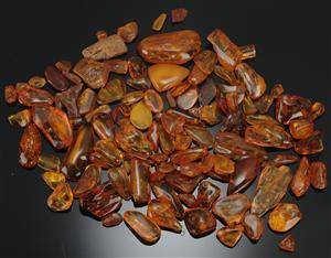 Samling af polerede ravklumper, ca 370 gr