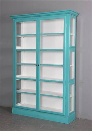 Vitrineskab, turkis bemalet  