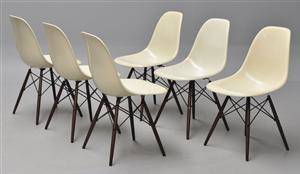 Charles Eames. Sæt på seks skalstole, model DSW 6