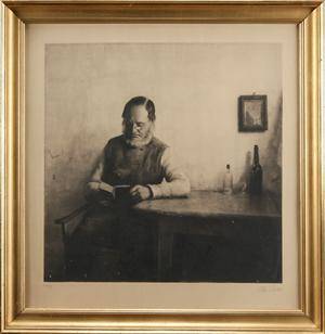 Peter Ilsted. Læsende mand. Mezzotinte